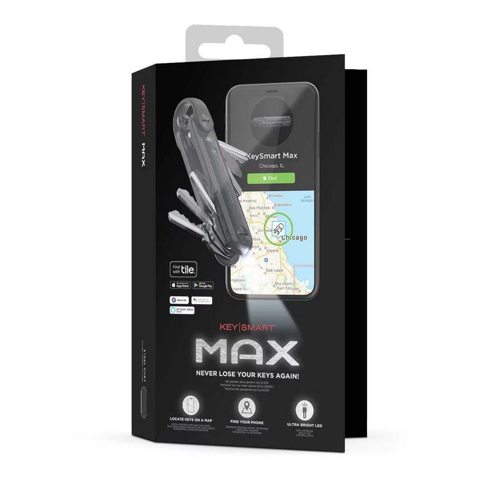 KeySmart Max With Tile Smart Location Steel Gray
