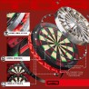 Cible de fléchettes TOR Dartboard avec cadre rotatif et cercles concentriques, affichant des bulles et éléments graphiques rouge