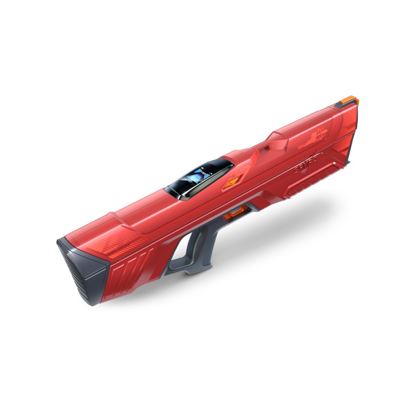 SpyraFour Wasserblaster in leuchtendem Rot mit schwarzem Frontteil, ergonomischem Griff und RC-Details; präsentiert als futurist