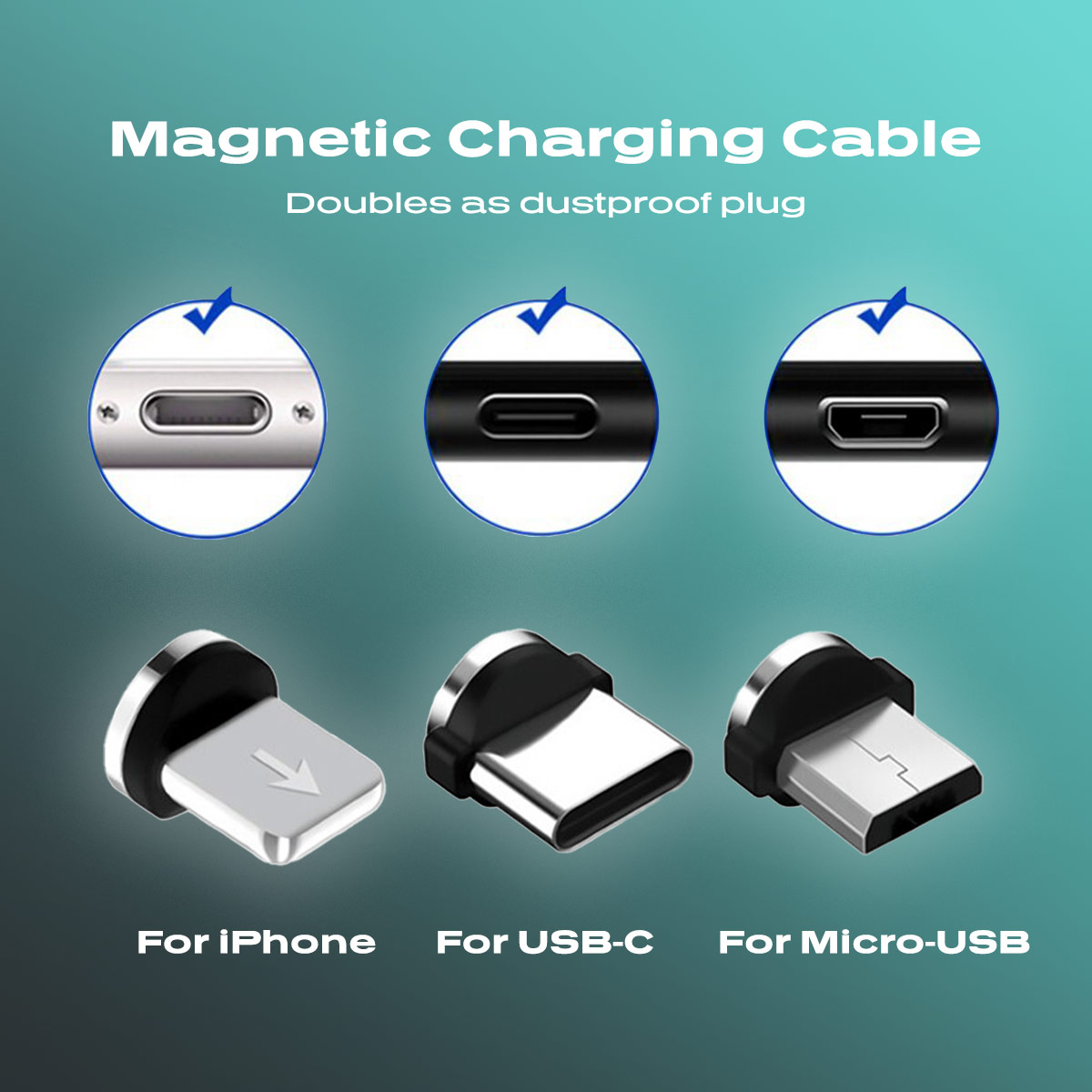 clip magnétiques pour tous les standards lighthning usb-c micro-usb